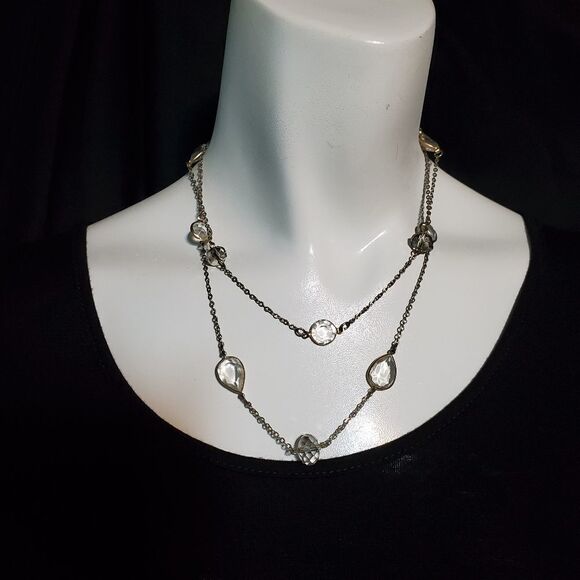 Express Silver Tone & Clear Multilayer Necklace - Picture 2 of 4